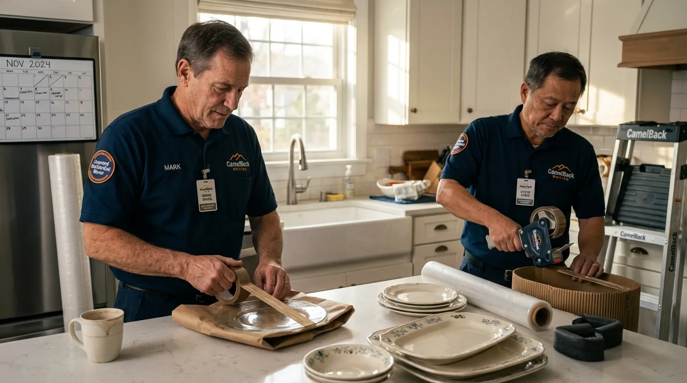 Professional crew packing kitchen dishware in Madrid, IA
